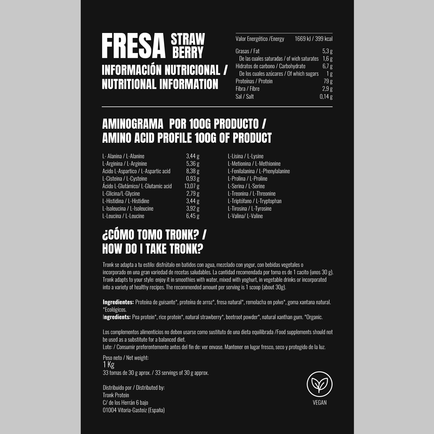 Tronk Proteína vegana fresa 1kg